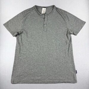 Patagonia Henley T Shirt Mens Medium Gray Button Collar Outdoors Casual